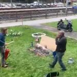 Балканец си пече јагне во дворот, а Швајцарец го гасне со противпожарен апарат ВИДЕО
